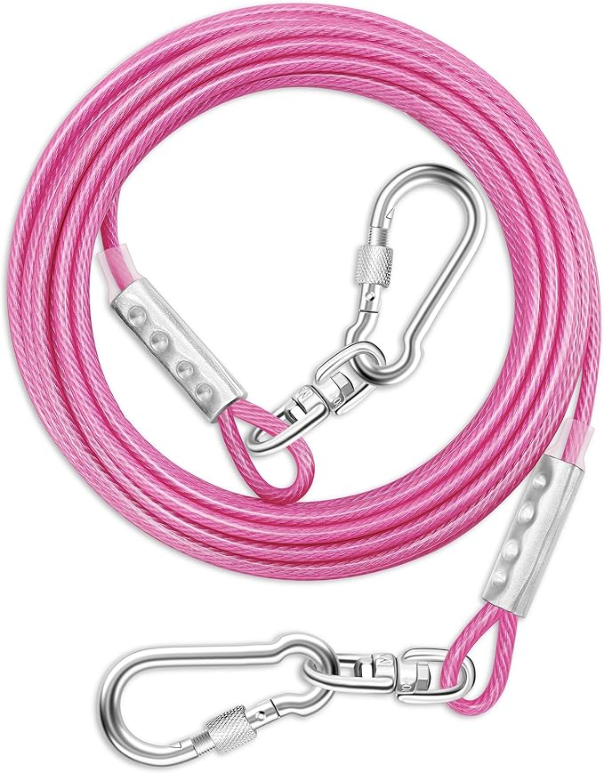 Dog Tie Out Cable for Outside,10FT Long Dog Leash&Chains with Swivel Hook,Small-Large Dogs Runner Cable for Yard,Heavy Duty Dogs Lead Line for Outdoor and Camping (500lbs 10FT, Pink)