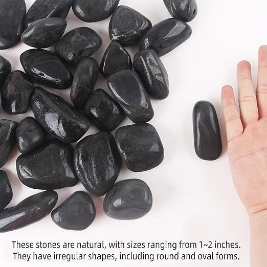 2LB 1"-2" Black River Rocks for Plants, Polished Pebbles for Garden Landscaping, Planters, Aquariums, Vase Fillers – Indoor & Outdoor Decor