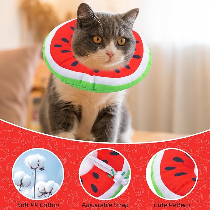 Cat Cone Collar Soft, Adjustable Cat Recovery Collars Kitten Cones to Stop Licking, Cute Donut E Collar After Surgery, Wound Healing Elizabethan Collar for Kittens (Watermelon, Large)