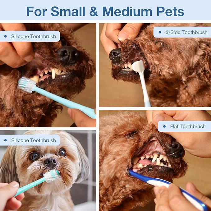 Ultra Soft Nano Dog Toothbrush Kit for Small Breed, Silicone 360 Pet Tooth Brushes for Dogs Cat,Canine Dental Care Set of 3 Different Shapes