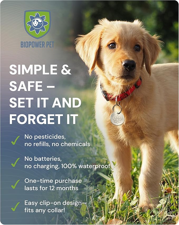 Natural Flea & Tick Repellent Collar Tag for Dogs & Cats – BioPower Pet Shield – Safe for Pets When Used as Directed – Lasts 1 Full Year - Regular Tag (3Pack)