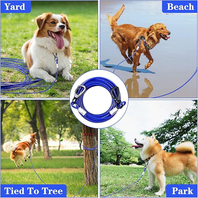 Tie Out Cable for Dogs, 100FT Dog Leads for Yard Chew Proof, Heavy Duty Dog Tie Out Cable for Large Dogs Up to 250lbs, Durable Dog Runner for Yard or Camping