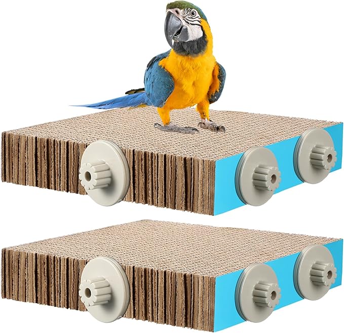 2 Pieces Bird Chew Toy Parrot Cage Perch Cardboard Platform Bird Paw Grinding Stand Parrot Cage Playground for Macaws, Small Parakeets, Conures, Budgies, Finches Conure Cockatiel (Large)