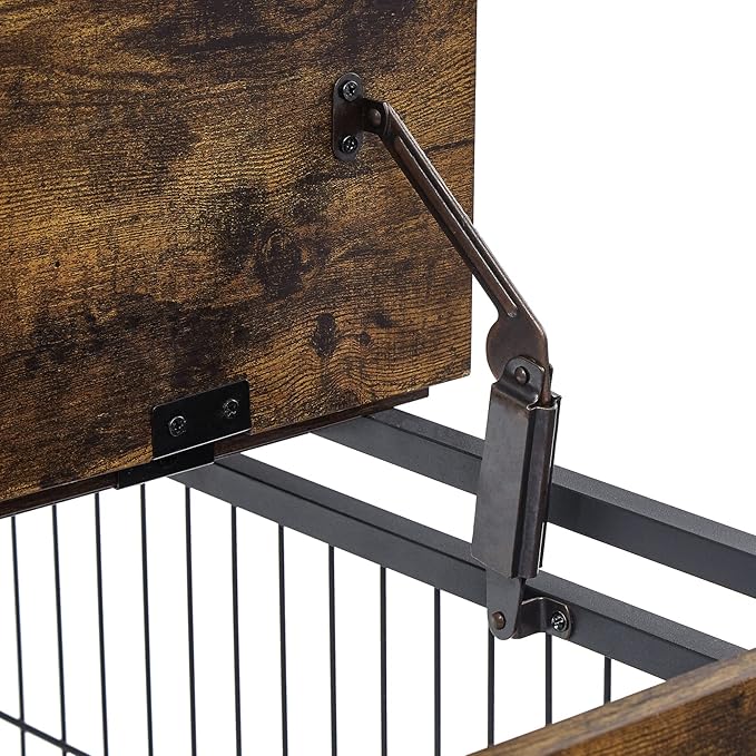 IchbinGo Dog Crate Furniture, Wooden Dog Crate Table, 31.5" Dog Kennel with 3 Doors, Flip-up Top Opening and Wheels, Decorative Pet Crate Dog House for Medium/Small Dog Indoor Use (Rustic Brown)