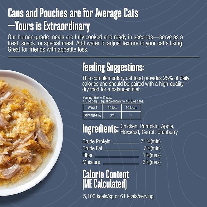 Whole Life Cat Freeze Dried Cat Food - Human-Grade Wet Food Toppers & Complement, Natural Broth, Hydrating Snacks, Lickable Treats, Just Add Water – Shredded Chicken, 3 Oz