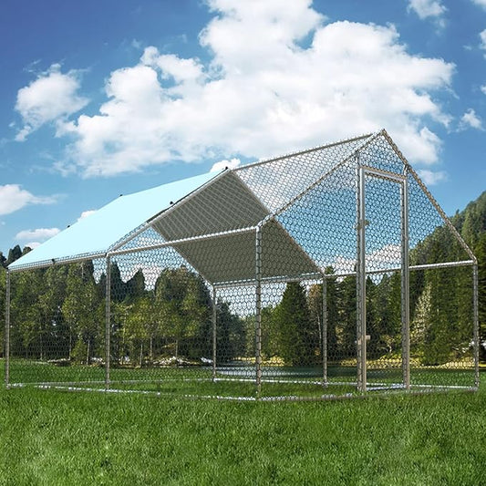 1.26'' Large Metal Chicken Coop Run Walk in, Chicken Runs for Yard with Cover, Chicken Pens Outdoor, Spire Roofed Outside Dog Kennel with Roof (9.8’Lx13.1’Wx6.4’H)