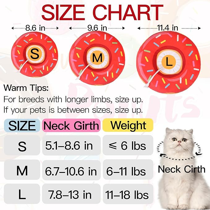 Cat Cone Collar Soft, Cute Cat Donut Collar After Surgery, Adjustable Kitten Recovery Cones to Stop Licking, Lightweight Neck Elizabethan Collars for Cats Kittens (Red, Medium)