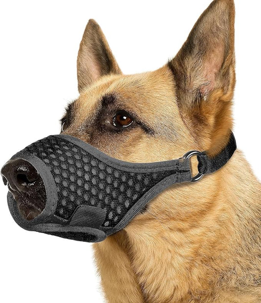 LUCKYPAW Dog Muzzle, Soft Muzzles for Large Medium Small Dogs to Prevent Biting Chewing with Ring and Adjustable Strap for Vet Visit Training (Black, XS)