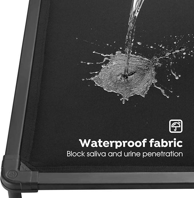 Veehoo Chew Proof Elevated Dog Bed, Durable Raised Pet Cot with Soft PP Cotton-Filled Waterproof Mat, Washable Padded Cot for Indoor, Outdoor & Camping, 35-Inch, Black