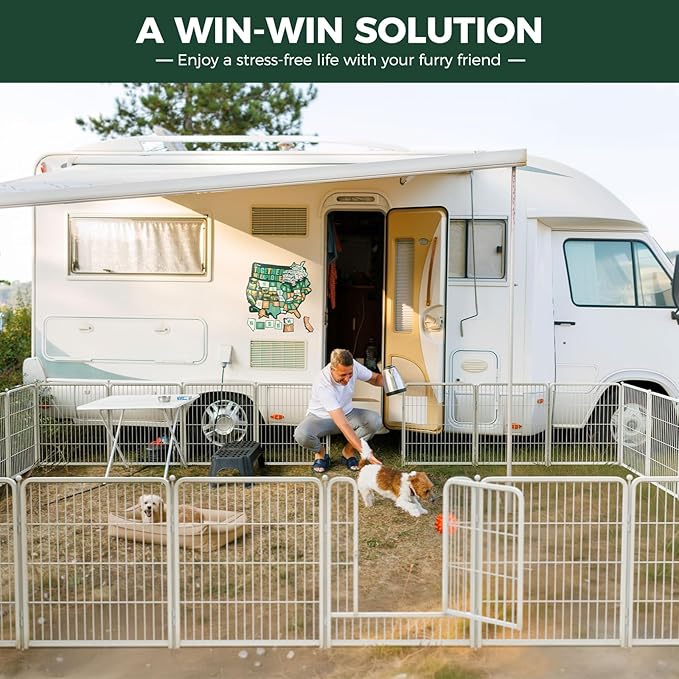 FXW Rollick Unleashed Dog Playpen for Indoor, Yard, RV Camping, 45 inch 16 Panels for Large Dogs, White│Patented