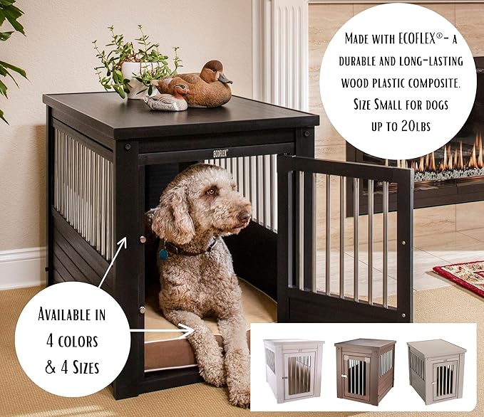 New Age Pet ECOFLEX Dog Crate End Table - Durable Wood-Plastic Composite with Stainless Steel Latch, Easy Assembly, Ideal for Dogs Up to 80lbs, Russet Brown, Large Size