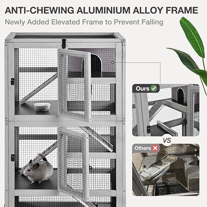 Ferret Cage Rat Cage Indoor Outdoor, Large Guinea Pig Cages with 5 Levels, Wooden Chinchilla Cage with Wheels for Hamster, Chameleon, Gerbils and Other Small Animals Anti-Chewing