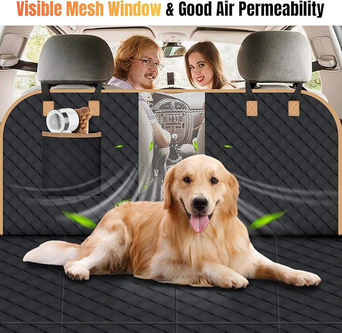Dog Car Seat Cover for Back Seat, Dog Car Bed Cover with Strong Hard Bottom, Car Back Seat Extender Hammock for Car SUV Truck,4 Panels Black Large Size