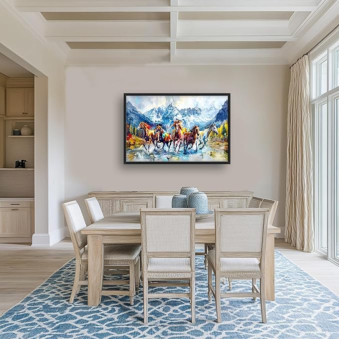 Horse Large Wall Art Running Horses Pictures Colorful Horse Mountain Landscape Wall Decor Wild Animal Nature Canvas Print Painting Artwork for Bathroom Living Room Bedroom 36L" x 24W"