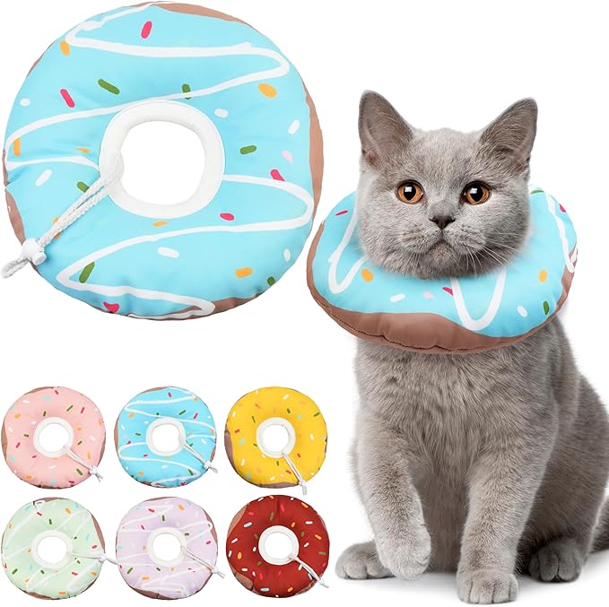 Cat Cone Collar Soft, Waterproof Cat Recovery Collars Spay Cones to Stop Licking Cute Donut E Collar After Surgery Anti-Lick Wound Healing Safety Elizabethan Collar for Kittens (Donut Blue, Small)