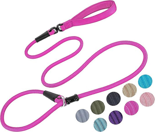 Slip Lead Dog Leash，Strong Nylon Rope Leash and Padded Handle,No Pull Outdoor Walking Training Lead for Small Medium Large Dogs(Fuchsia, 1/2"×6ft)