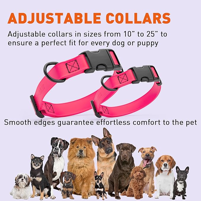 Dogline Biothane Waterproof Dog Collar with Quick Release Buckle Strong Coated Nylon Webbing with Odor- Proof for Easy Care Easy to Clean Fits Small Medium or Large Dogs, Pink 1" W 15-23" L