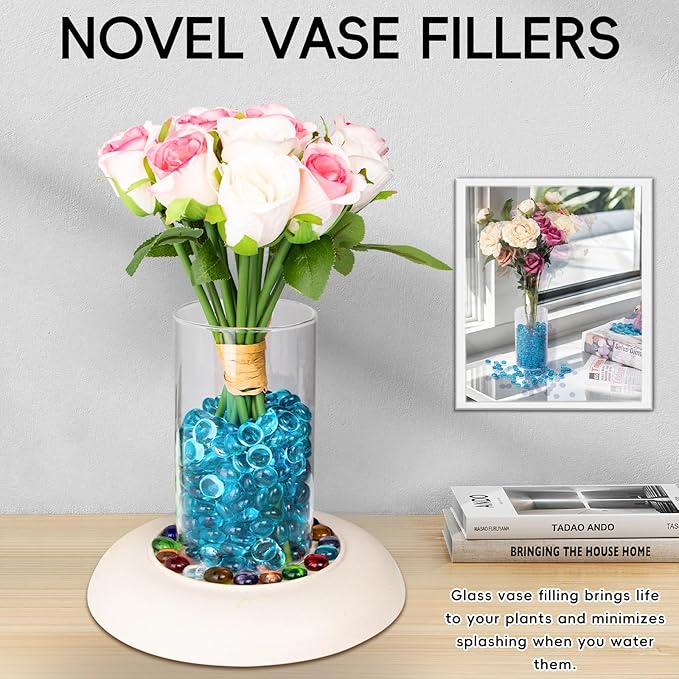 1 LB Glass Marbles, Sea Blue Mini Flat Glass Beads~150 PCS for Vase Fillers, Floral Bottom Mancala Gems Pebbles Fish Tank Rocks for Table Aquarium,Home Decor Art Craft Supplies(0.5"~0.7")