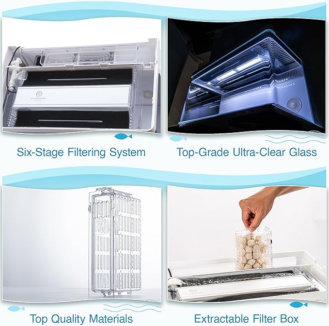 Harmony All-in-One Aquatic Tank by Clairnara - Harmony Premium - iF Design Award Winning 10 Gallon Aquarium with LED Light, Patented Filtration System, and Ultra-Quiet Water Pump