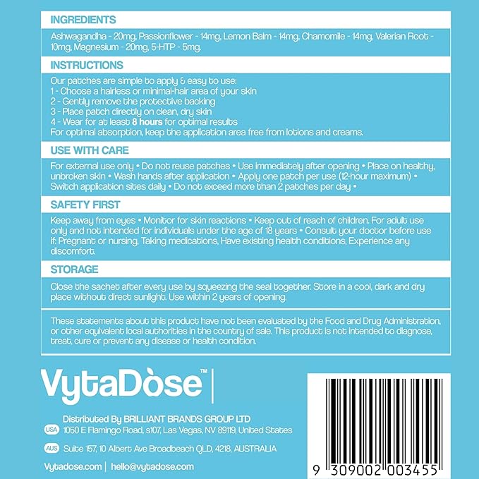 Natural DEEP Sleep Patches for Adults: 8-Hour Time-Release Formula for Sustained Rest & Superior Absorption W/Ashwagandha, Magnesium, Passionflower, Valerian Root, Lemon Balm & Chamomile