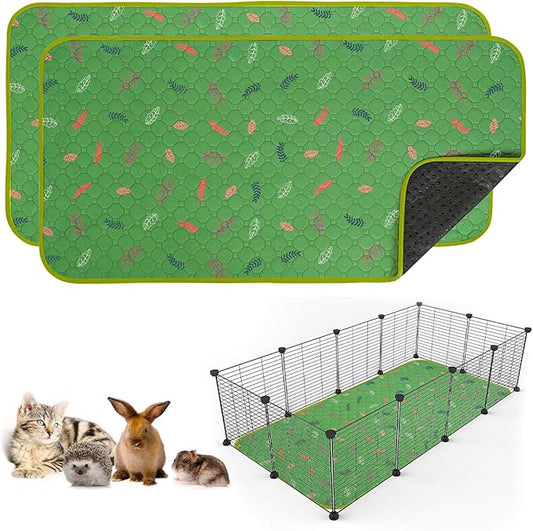 Sunheir 2 Pack Washable Guinea Pig Pee Pads, 24" x 48" Waterproof Reusable Guinea Pig Cage Liners, Absorbent Bedding Training Mat for Small Animal Guinea Pigs Rabbit Bunny Hamster - Green