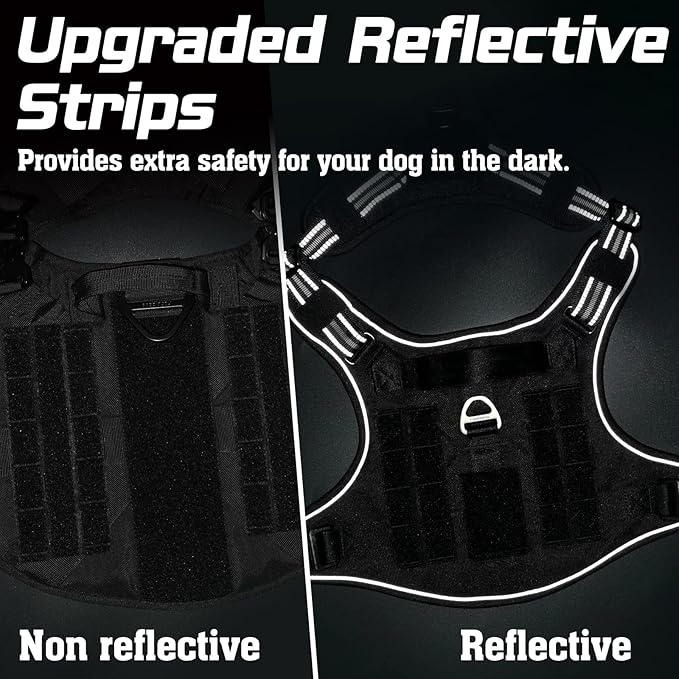 rabbitgoo Dog Harness No Pull, Military Dog Harness Medium Sized Dog with Handle & Molle, Easy Control Service Dog Vest Harness Training Walking, Adjustable Reflective Tactical Pet Harness, Black, M