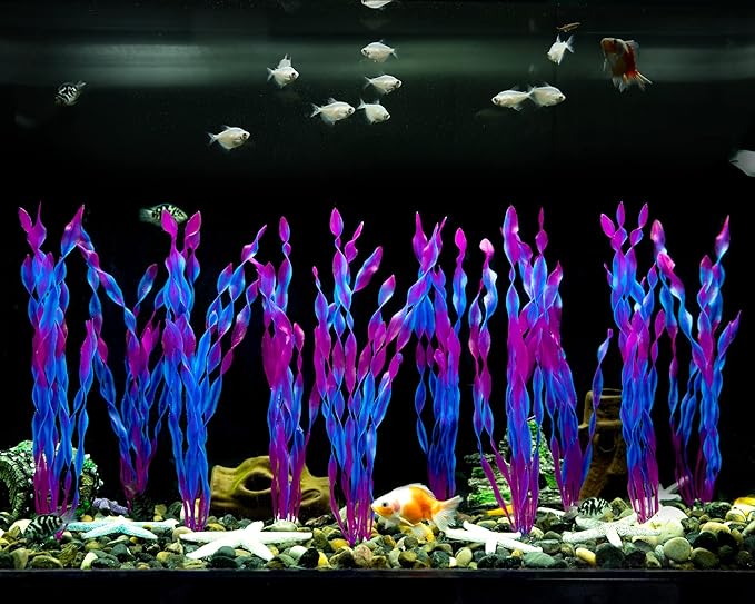 MyLifeUNIT Artificial Seaweed Water Plants for Aquarium, Plastic Fish Tank Plant Decorations 10 PCS (Purple)