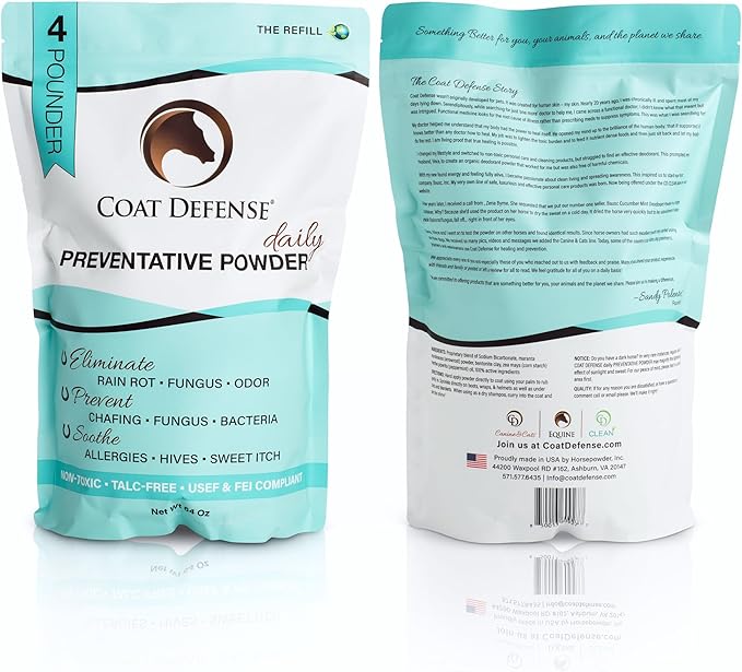COAT DEFENSE Daily Grooming Powder for Horses | Dry Shampoo with Natural Ingredients | 64 oz Formula for Fresh, Healthy-Looking Coat