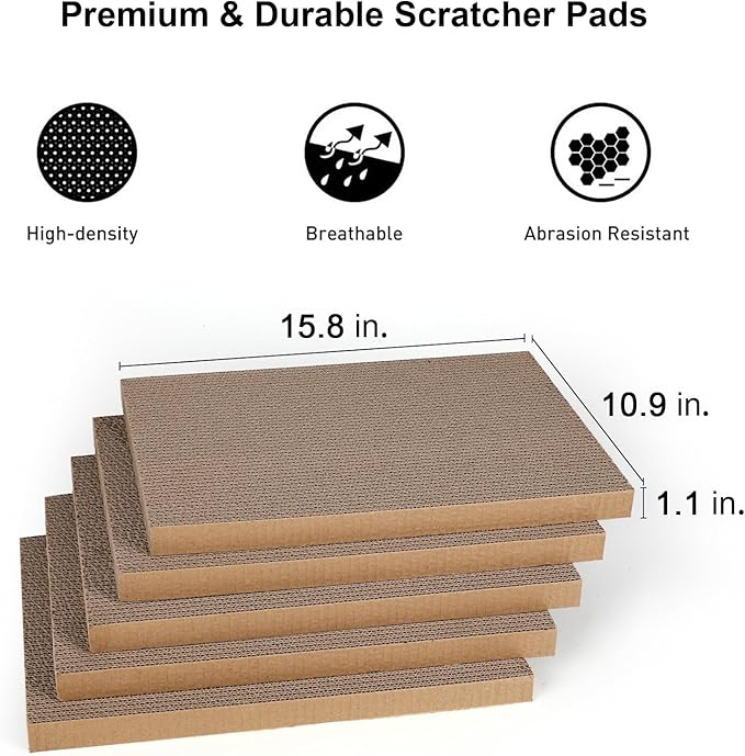 FUKUMARU 5 PCS Cat Scratching Boards, 11.4 Inch Width Ex-Large Cat Scratcher Box, Reversible Cardboard Scratchers for Indoor Cats, Cat Scratch Box for Large, Medium and Small Cats, Protect Furniture