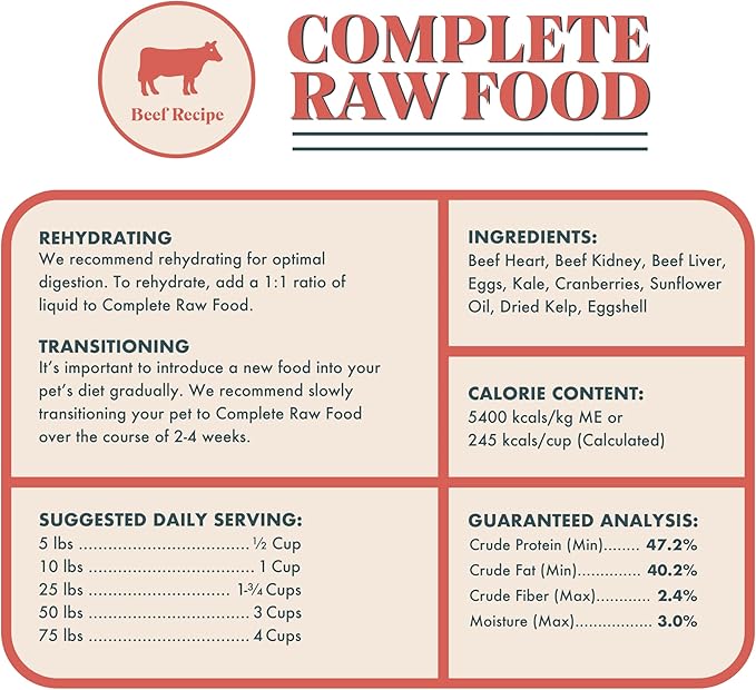 King Lou Pets - Human Grade Raw Food for Dogs and Cats - Complete Meal for Pets - Freeze Dried Beef Recipe - 14oz
