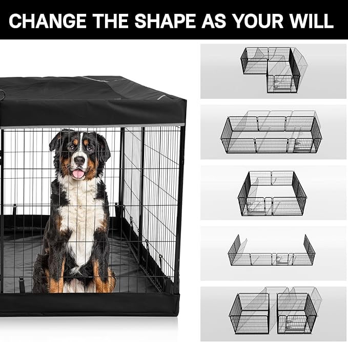 PJYuCien Dog Playpen Plus Storage Bag, 32" H 8 Panels Puppy Pen with Square Bottom & Top Cover, Heavy Duty Dog Fence for Camping