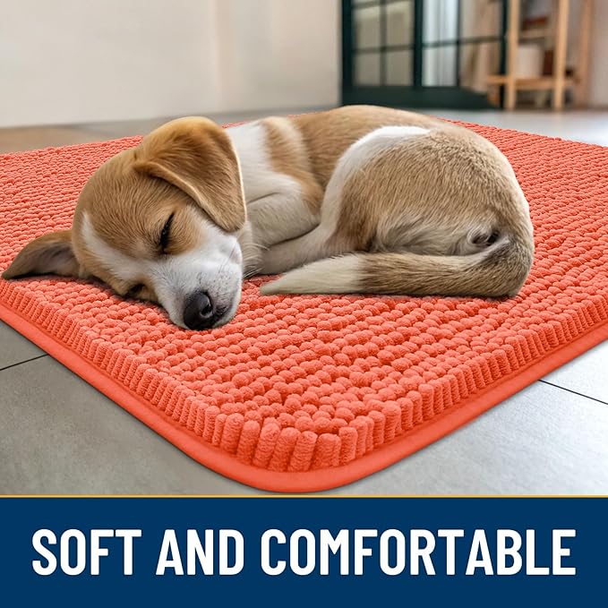Smiry Dog Door Mat for Muddy Paws 30x20, Absorbs Moisture and Dirt Doormat, Non-Slip Washable Quick Dry Chenille Front Door Mat Indoor Entrance, Entryway Carpet for Inside Floor, Coral