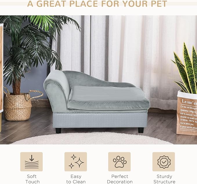 PawHut Luxury Fancy Dog Couch with Hidden Storage, Small Dog Sofa Bed with 2" Soft Foam, Modern Pet Furniture for Puppies & Little Breeds, Pale Gray