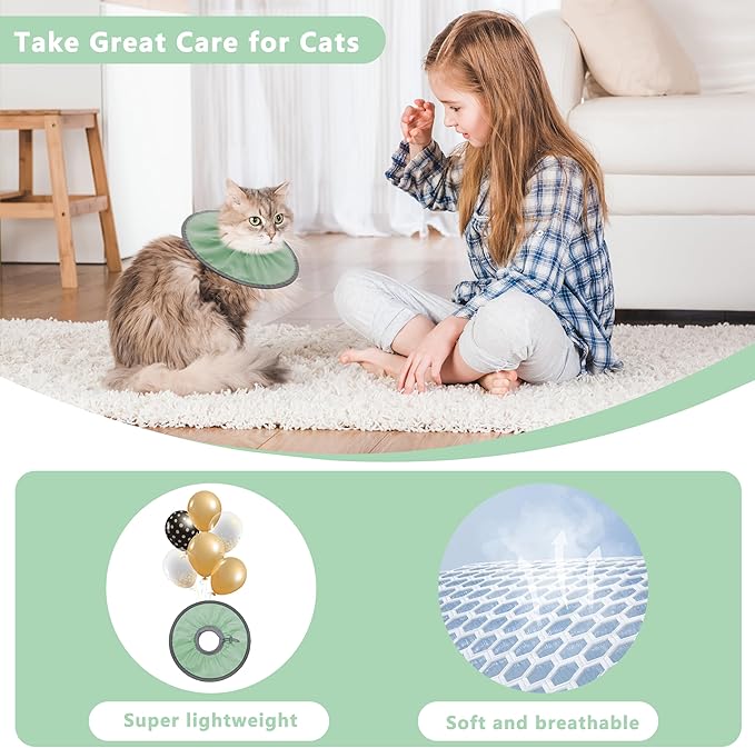 Lightweight Cat Cone Collar Soft, Soft Comfortable Cat Recovery Collar After Surgery, Elizabethan E Collar for Cats, Cone for Cats to Stop Licking (Mint Green, Small)