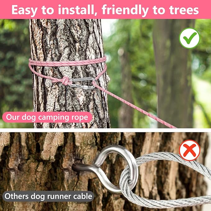 Tresbro Dog Camping Leash - 50ft/75ft/100ft Multi-size Dog Trolley System for Dogs Up to 300lbs, Portable Lightweight Runner Lead and Reflective Tie-out Cable for Yard, Courtyard, Park, Camping