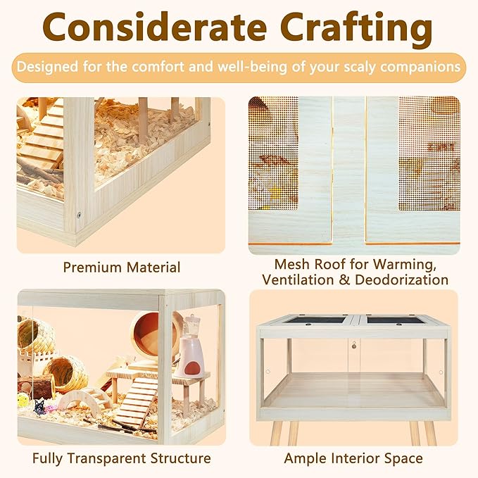 Prolee Hamster Cage Chewproof, Mice and Rat Habitat with Transparent Sides, Hamster Cage with Openable Mesh Top, Solid Built with Lock Design and Leg Stand, 32" Wide