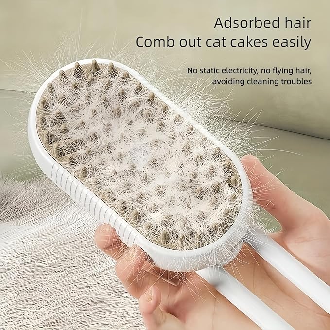 Brown+Essence 3 in 1 Steamy Pet Brush - Spritz Defur Comb for Cats & Dogs Grooming Tool (Brown+Essence)