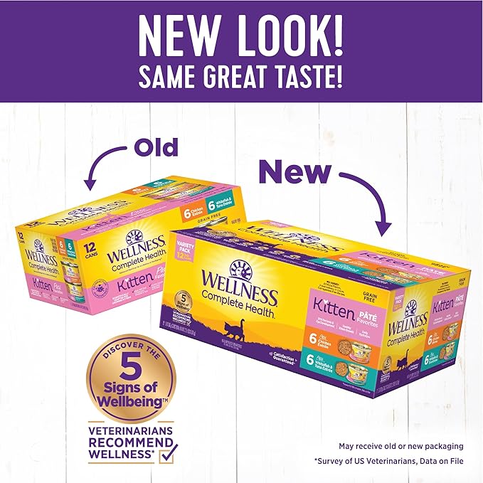 Wellness Complete Health Pate Kitten Wet Cat Food, Natural, Protein-Rich, Grain Free, 3 Ounce, 12 Pack, (Whitefish & Chicken Variety Pack)