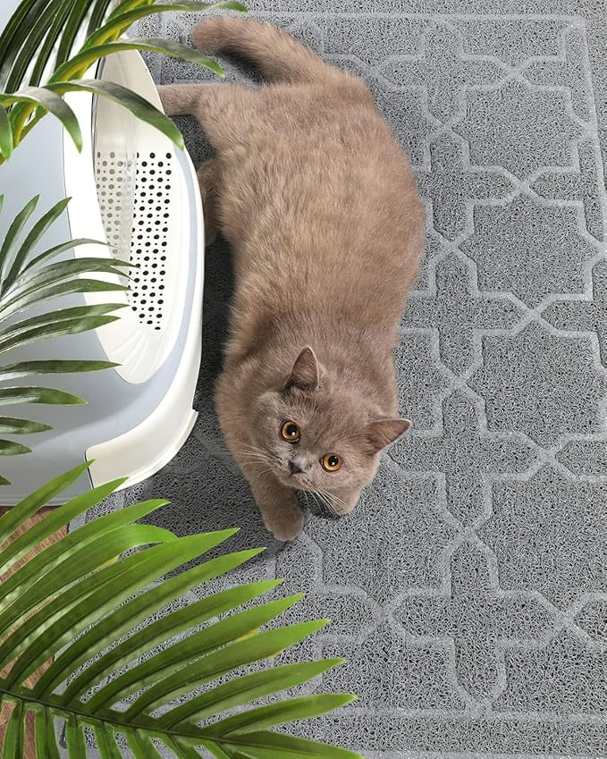 Yimobra Cat Litter Mat, 35.4"x23.6" Litter Box Mat with Litter Lock Mesh, Soft Cat Litter Mat Litter Trapping Mat, Easy to Clean, Non-Slip, Water Resistant, Litter Free Floors, Dark Grey