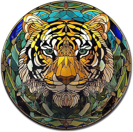 Lygond Metal Sign Tin Sign Circular Stained Glass Tigle Gardening Poster For Garage 12×12 Inches