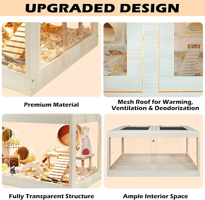 Prolee Hamster Habitat Chewproof, Mice and Rat Habitat with Transparent Sides, Hamster Cage with Openable Mesh Top, Solid Built with Lock Design (32" L x 16" W x 16" H)