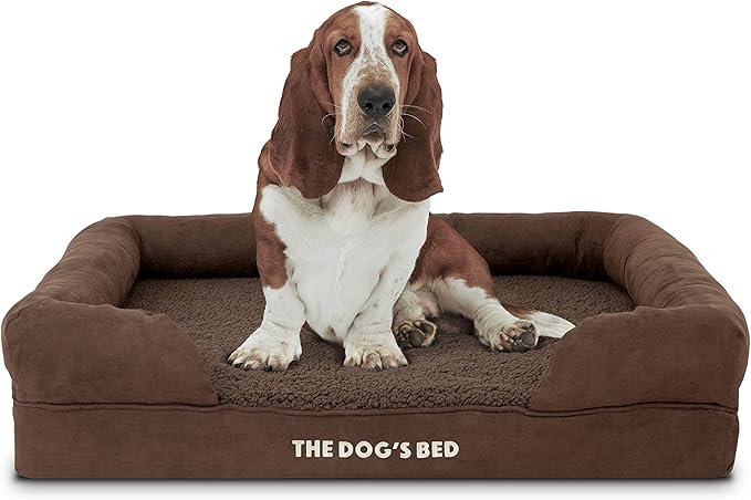 The Dog’s Bed, Large Brown Plush 36x27, Memory Foam, Pain Relief: Arthritis, Hip & Elbow Dysplasia, Post Surgery, Lameness, Supportive, Calming, Waterproof Washable Cover, Veterinary Approved