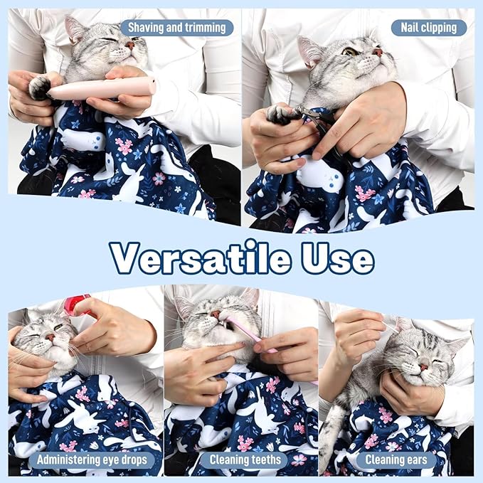 Paw Legend 27.6" Cat Wrap for Grooming Cat Wrap for Cutting Nails Cat Restraint for Nail Clipping Self Adhesive Blanket Restraint Cloth for Cats Within 15lbs