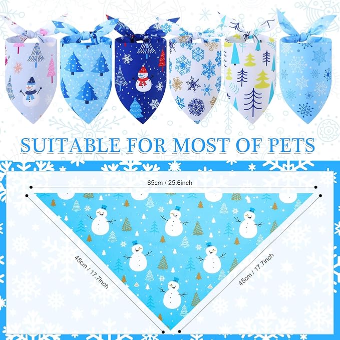 Abbylike 50 Pieces Winter Dog Bandanas Bulk Blue Snowflake Dog Bandanas for Pets Triangle Kerchief Scarf Bibs for Winter Pets Cats Party Costume Accessories (25.6 x 17.7 x 17.7)