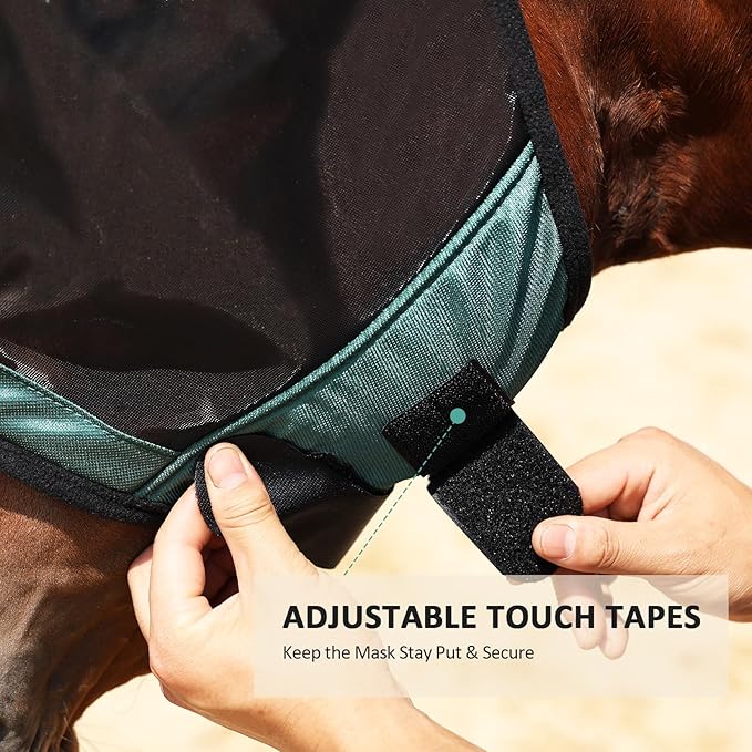 Harrison Howard Pro Luminous Horse Half Face Fly Mask Large Eye Space with Ears UV Protection for Horse Hunter Green S