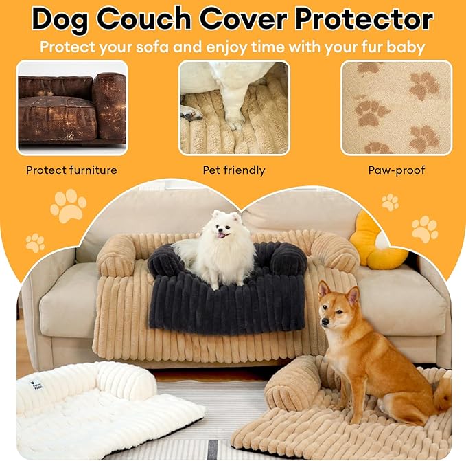 FUNNY FUZZY Pet Couch Cover for Sofa, Calming Dog Bed for Couch, Fluffy Plush Dog Couch Mat for Furniture Protector for Large Medium Small Pets, 47×37 in, Dark Grey