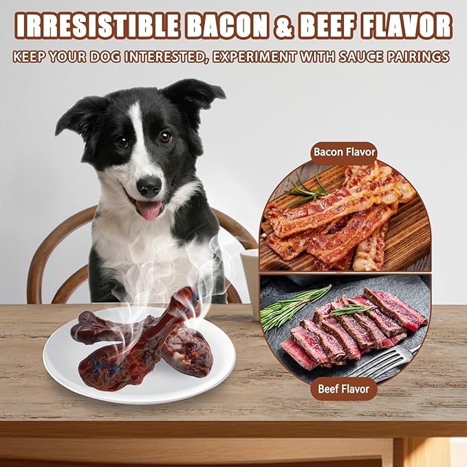 Dog Chew Toys for Aggressive Chewers, Indestructible Dog Toy for for Medium/Large Breed, Tough Nylon Teething Bone Toy to Keep Them Busy,Bacon and Real Beef Flavor (Beef+Bacon Flavor, 2 Pack)