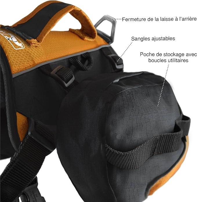 Kurgo Big Baxter Dog Backpack, Dog Saddlebag, Dog Pack, Adjustable Saddlebag for Hiking, Walking, Running, Camping, Black/Orange