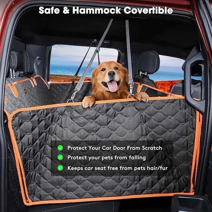 MIXJOY XL Dog Back Seat Extender for Truck, Hard Bottom Dog Car Seat Cover for Back Seat, Waterproof Dogs Backseat Cover for Crew Cab Truck and Large SUV, Waterproof Backseat Dog Hammock for Truck