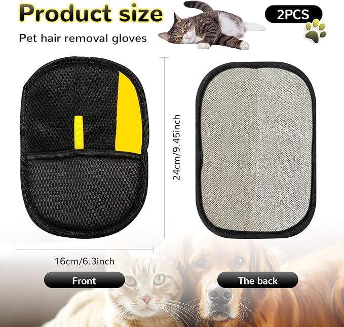 3Pcs Electrostatic Gloves Pet Hair Removal, 2025 Thickened Pet Hair Remover Glove, Washable Reusable Dog Cats Hair Gloves for Furniture Bed Sheets Couch Clothes Carpet Car Seat